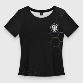 Женская футболка 3D Slim с принтом Russia Black Collection (2022 2023) в Курске,  |  | 0x000000123 | 2022 | 2023 | russia | герб | россия | спорт | триколор