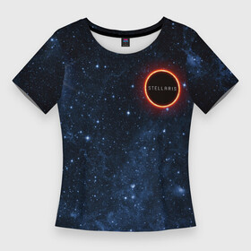Женская футболка 3D Slim с принтом Stellaris  Black Hole  Logo в Курске,  |  | emblem | game | logo | stelaris | stellaris | игра | компьютерная игра | космическая игра | лого | логотип | стеларис | стелларис | эмблема
