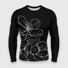 Мужской рашгард 3D с принтом Ночные цветы  Night flowers в Курске,  |  | black and white | минимализм | минималистичный принт | цветочный принт | цветы | черно белое