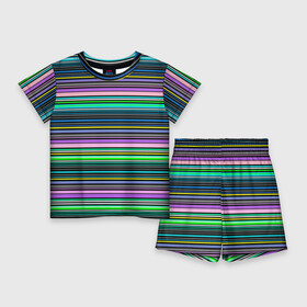 Детский костюм с шортами 3D с принтом Яркие неоновые тонкие полосы в Курске,  |  | Тематика изображения на принте: neon stripes | stripes | в полоску | неоновые полосы | полосатый узор