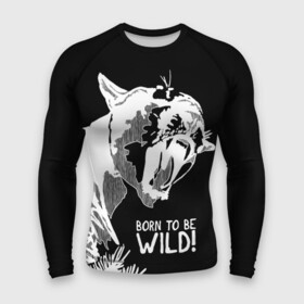 Мужской рашгард 3D с принтом Cougar Born be wild в Курске,  |  | angry | born to be wild | cougar | fangs | open mouth | predator | wild | дикая | злая | клыки | открытая пасть | пума | рожден быть диким | хищник