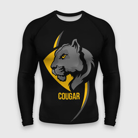 Мужской рашгард 3D с принтом Cougar  пума в Курске,  |  | cat | cougar | emblem | gaze | harsh | predator | wild | взгляд | дикая | кошка | пума | суровый | хищник | эмблема