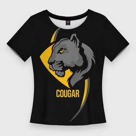 Женская футболка 3D Slim с принтом Cougar  пума в Курске,  |  | cat | cougar | emblem | gaze | harsh | predator | wild | взгляд | дикая | кошка | пума | суровый | хищник | эмблема