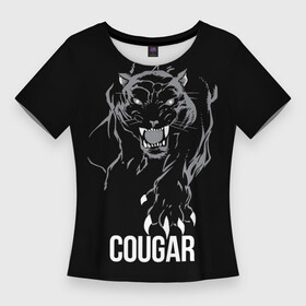 Женская футболка 3D Slim с принтом Cougar on the hunt  Пума на охоте в Курске,  |  | cat | cougar | gaze | hunting | predator | stalking | wild | взгляд | дикая | кошка | крадется | на охоте | пума | хищник