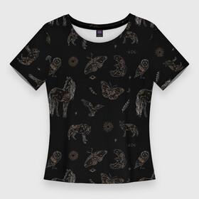 Женская футболка 3D Slim с принтом Мистические животные волк птица бабочка лошадь в Курске,  |  | бабочка | волк | животные | звери | лошадь | минимализм | минималистичный | мистика | мистический | мотылек | птица | эзотерика | эзотерический