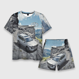 Мужской костюм с шортами 3D с принтом Toyota Land Cruiser 300  Горная дорога в Курске,  |  | car | japan | land cruiser | mountains | nature | off road vehicle | sky | stones | toyota | автомобиль | внедорожник | горы | камни | небо | природа | тойота | япония