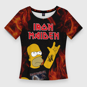 Женская футболка 3D Slim с принтом Iron Maiden Гомер Симпсон Рокер в Курске,  |  | gomer | homer | iron | iron maiden | maiden | music | rock | simpson | simpsons | айрон майден | айрон мейден | гомер | музыка | рок | рокер | симпсон | симпсоны