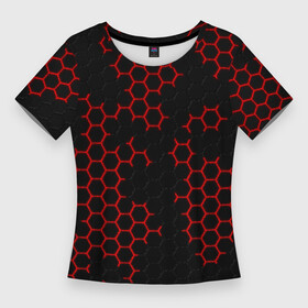Женская футболка 3D Slim с принтом НАНОКОСТЮМ  Black and Red Hexagon  Гексагоны в Курске,  |  | Тематика изображения на принте: abstract | black and red hexagon | carbon | hexagon | nano | nanosuit | абстракция | броня | гексагон | гексагон фон | гексагоны | карбон | корбон | нано | нанокостюм | нанокостюм из crysis | шестиугольники