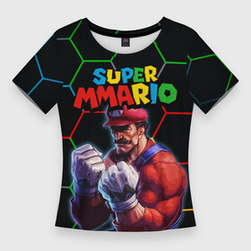 Женская футболка 3D Slim с принтом ММАРИО  ММА  Супер Марио  Super Mario в Курске,  |  | 8 бит | mario | mma | super mario | бои без правил | гексагоны | денди | игра марио | качок | луиджи | мма | ммарио | надпись марио | нинтендо | сега | супер марио | супер ммарио | шестиугольники