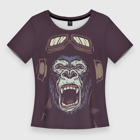 Женская футболка 3D Slim с принтом Орущая горилла в Курске,  |  | голова гориллы | горилла | животное | обезьяна | пилот | примат