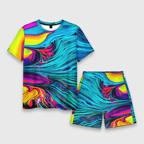 Мужской костюм с шортами 3D с принтом Paint Wave в Курске,  |  | абстракция | волны | жидкость | красивая | краска | красочная | линии | разноцветная | смешение цветов | яркая