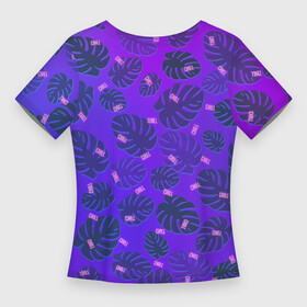 Женская футболка 3D Slim с принтом Неоновый Chill и пальмовые листья в Курске,  |  | chill | градиент | на чиле | неон | неоновая надпись | пальма | пальмовый лист | паттерн | тай дай | тропики | чил