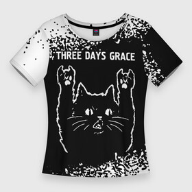 Женская футболка 3D Slim с принтом Группа Three Days Grace и Рок Кот в Курске,  |  | band | days | grace | metal | rock | three | three days grace | грейс | группа | дэйс | кот | краска | рок | рок кот | спрей | три