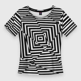 Женская футболка 3D Slim с принтом Broken Square в Курске,  |  | иллюзия | иллюзия линии | квадрат | квадраты | психоделика | черно   белое
