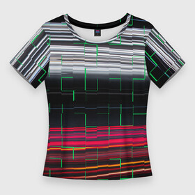 Женская футболка 3D Slim с принтом Цветная мозаика colored mosaic lines в Курске,  |  | colored | colored lines | colored mosaic | mosaic | мозаика | мозаичный рисунок | мозаичный узор | пазл | цветная мозаика | цветной пазл | цветные линии