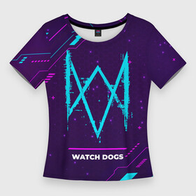 Женская футболка 3D Slim с принтом Символ Watch Dogs в неоновых цветах на темном фоне в Курске,  |  | dogs | logo | neon | watch | watch dogs | вотч | догс | игра | игры | краска | лого | логотип | неон | символ | спрей