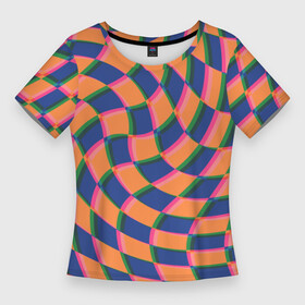 Женская футболка 3D Slim с принтом Wavy Squares в Курске,  |  | grid pattern | illusion | wavy tiles | в клетку | волнистые квадраты | иллюзия | искусство | квадрат | клетка | клетки | клетчатая | клетчатый | лето | на лето | неон | оптическая иллюзия | пастель | паттерн | сетка