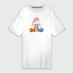 Платье-футболка хлопок с принтом Пухлый единорог блюющий радугой в Курске,  |  | Тематика изображения на принте: блюет | блюющий | грустный | единорог | единорожек | животное | забавный | мифическое | пухлый | радугой | радужный | рог
