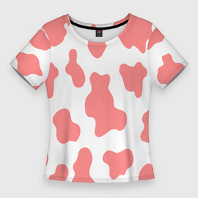 Женская футболка 3D Slim с принтом Розовая корова в Курске,  |  | корова | пятна | пятнистый | розовая корова | розовые пятна