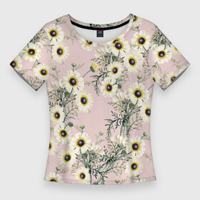 Женская футболка 3D Slim с принтом Цветы Летние Ромашки в Курске,  |  | flowers | summer | букет | лето | природа | растение | ромашки | флора | цветы