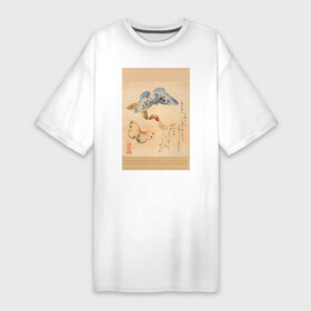Платье-футболка хлопок с принтом Японская гравюра Бабочки в Курске,  |  | Тематика изображения на принте: бабочки | гравюра | графика | живопись | животные | картинки | рисунок | япония
