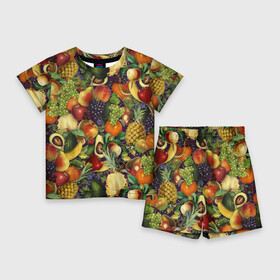 Детский костюм с шортами 3D с принтом Вкусные Летние Фрукты в Курске,  |  | bananas | fruits | garnet | pineapples | summer | ананасы | бананы | виноград | вишня | гранат | груши | киви | клубника | лето | сливы | фрукты | яблоки