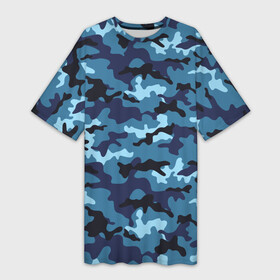 Платье-футболка 3D с принтом Камуфляж Тёмно Синий  Camouflage Dark Blue в Курске,  |  | blue | camo | camouflage | dark | камуфляж | синий | тёмный