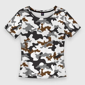 Женская футболка 3D Slim с принтом Камуфляж Чёрно Белый  Camouflage Black White в Курске,  |  | black | camo | camouflage | white | белый | камуфляж | чёрный