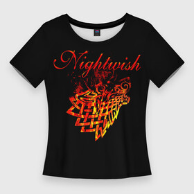 Женская футболка 3D Slim с принтом Nightwish кельтский волк с горящей головой в Курске,  |  | Тематика изображения на принте: nightwish | tarja | turunen | волк | кельтский волк | кельты | найтвиш | тарья | тарья турунен | турунен | узор