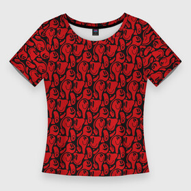 Женская футболка 3D Slim с принтом Красные психоделический смайлы в Курске,  |  | паттерн | психоделика | растекание | смайл | смайлики | эмодзи