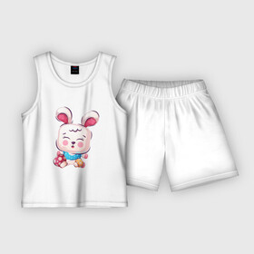 Детская пижама с шортами хлопок с принтом Малыш зайчонок в Курске,  |  | Тематика изображения на принте: детеныш | детский | зайчонок | заяц | малыш