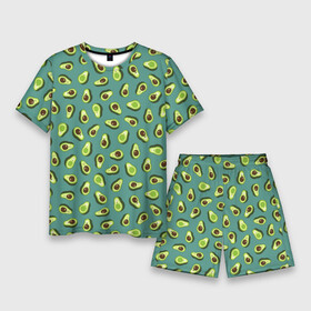 Мужской костюм с шортами 3D с принтом Веселый авокадо в Курске,  |  | авокадо | веселый | детский | зеленый | летний принт | пляжный стиль | позитивные авокадо