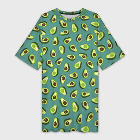 Платье-футболка 3D с принтом Веселый авокадо в Курске,  |  | Тематика изображения на принте: авокадо | веселый | детский | зеленый | летний принт | пляжный стиль | позитивные авокадо