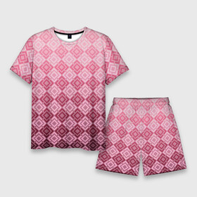 Мужской костюм с шортами 3D с принтом Розовый геометрический градиентный узор в Курске,  |  | geometric | geometric pink | геомметрический узор | градиент | клетка | розовый