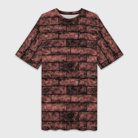 Платье-футболка 3D с принтом Стена из кирпича терракотового цвета Лофт в Курске,  |  | brick wall | marble | stone texture | геометрический узор | кирпич | коричневый | лофт | терракотовый