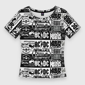 Женская футболка 3D Slim с принтом THE TEXTURE OF LEGENDARY ROCK BANDS в Курске,  |  | ac dc | linkin park | metallica | nirvana | группы | музыкальная | популярные | рок