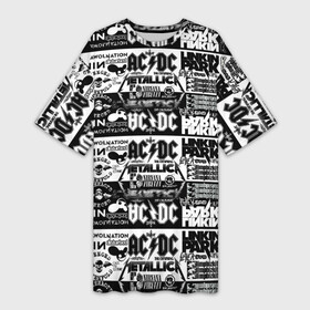 Платье-футболка 3D с принтом THE TEXTURE OF LEGENDARY ROCK BANDS в Курске,  |  | ac dc | linkin park | metallica | nirvana | группы | музыкальная | популярные | рок