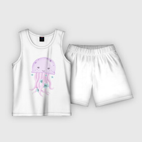 Детская пижама с шортами хлопок с принтом Милая Медуза С Цветами в Курске,  |  | animals | cute | животные | медуза | милые | морские | природа | цветы