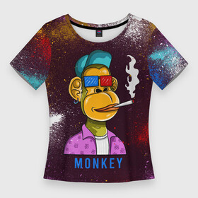 Женская футболка 3D Slim с принтом Nft token art Monkey в Курске,  |  | monkey | token | обезьяна | обезьяна в кепке | токен | токен арт