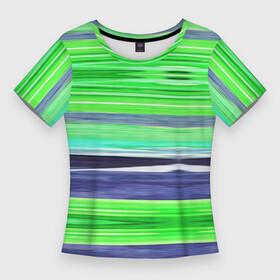 Женская футболка 3D Slim с принтом Сине зеленые абстрактные полосы в Курске,  |  | green | stripes | абстрактные полосы | зеленый | полосатый узор | синий