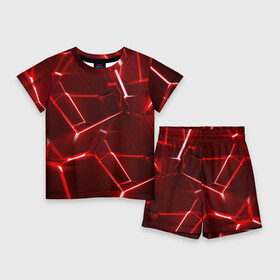 Детский костюм с шортами 3D с принтом Red fault в Курске,  |  | 3d плиты | абстракция | красная | красный | неон | плитка | разлом | текстура