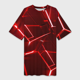 Платье-футболка 3D с принтом Red fault в Курске,  |  | 3d плиты | абстракция | красная | красный | неон | плитка | разлом | текстура