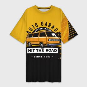 Платье-футболка 3D с принтом AUTO GARAGE HIT THE ROAD в Курске,  |  | авто | автобус | автомобиль | дом на колесах | машина | путешествие