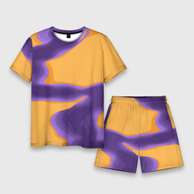 Мужской костюм с шортами 3D с принтом Фиолетовая река в Курске,  |  | Тематика изображения на принте: абстракция | волна | песок | река | фон