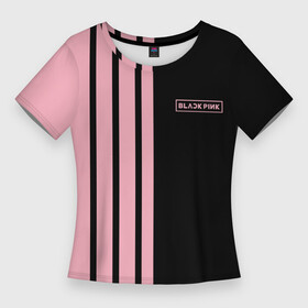 Женская футболка 3D Slim с принтом BLACKPINK  HALF BLACK PINK  MINI LOGO в Курске,  |  | black  pink | black pink | blackpink | jennie | jisoo | k pop | lalisa | группа | к поп | корейская группа | розовый | черный