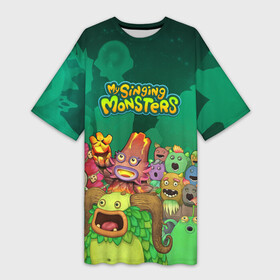 Платье-футболка 3D с принтом Персонажи Мои поющие монстры в Курске,  |  | game | monsters | my singing monsters | my singings monsters | игра | игры | мои поющие монстры | монстры | поющие монстры