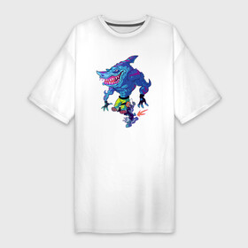 Платье-футболка хлопок с принтом Cool shark on roller skates в Курске,  |  | eyes | fin | jaw | muzzle | roller skates | shark | teeth | акула | глаза | зубы | пасть | плавник | роликовые коньки