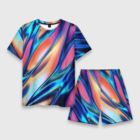 Мужской костюм с шортами 3D с принтом Colorful flow в Курске,  |  | абстракция | волны | жидкость | краска | красочная | линии | разноцветная | смешение цветов | яркая