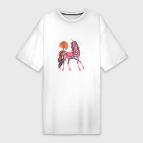 Платье-футболка хлопок с принтом UNICORN HORSE в Курске,  |  | Тематика изображения на принте: волшебный | животное | забавный | звезды | красочный | лошадь | миф | радуга | рог | розовый | фантазия | цветной