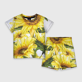Детский костюм с шортами 3D с принтом Сезон подсолнухов в Курске,  |  | желтый цветок | лето | подсолнух | поле | семечки | солнышко | цветы